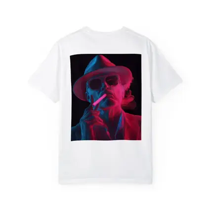Neon Skull Cowboy Hat Smoking Dark Background