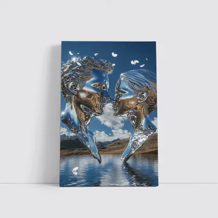 Chrome Liquid Couple Kissing Mountain Lake