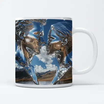 Chrome Liquid Couple Kissing Mountain Lake