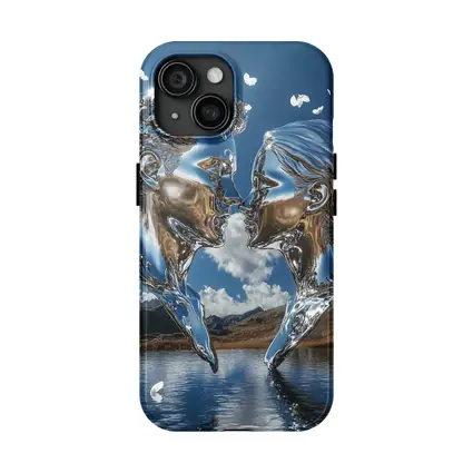 Chrome Liquid Couple Kissing Mountain Lake