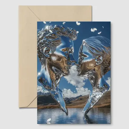 Chrome Liquid Couple Kissing Mountain Lake