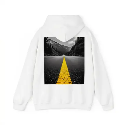 Yellow Road Line Mountain Forest Black White