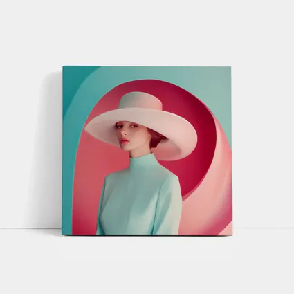 Fashion Woman Wide Hat Pastel Pink Teal