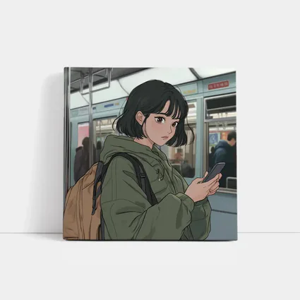 Anime Girl On Subway With Phone