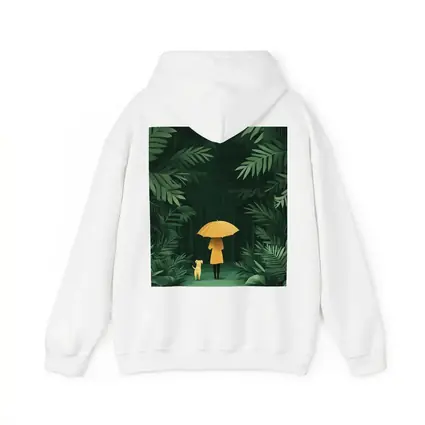 Woman Dog Rainy Jungle Forest Illustration
