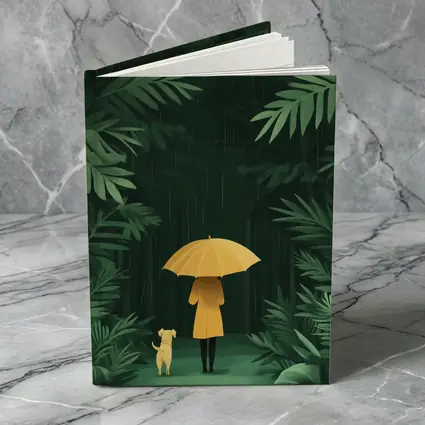 Woman Dog Rainy Jungle Forest Illustration