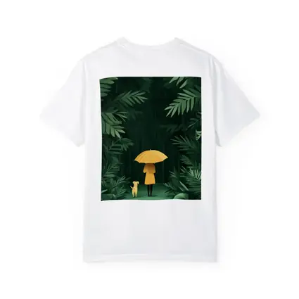 Woman Dog Rainy Jungle Forest Illustration