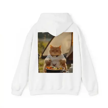 Chubby Orange Cat Cooking Camping Outdoor