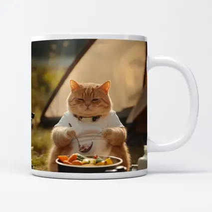 Chubby Orange Cat Cooking Camping Outdoor