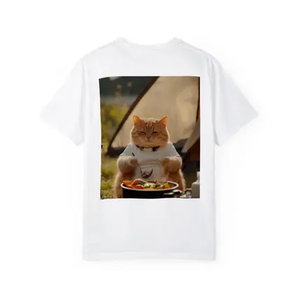 Chubby Orange Cat Cooking Camping Outdoor
