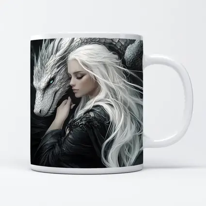 White Haired Woman With Silver Dragon Fantasy