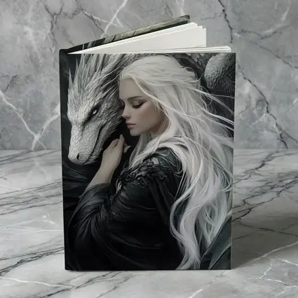 White Haired Woman With Silver Dragon Fantasy