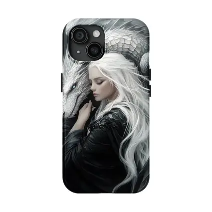 White Haired Woman With Silver Dragon Fantasy
