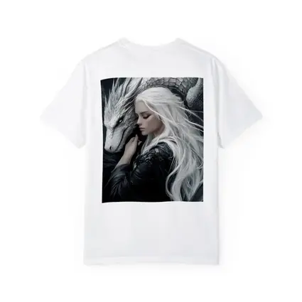 White Haired Woman With Silver Dragon Fantasy