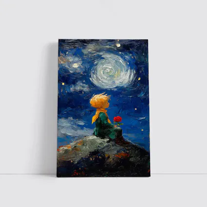 Little Prince Rose Starry Night Oil Painting