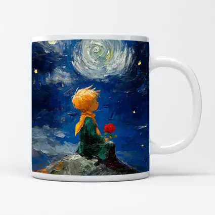 Little Prince Rose Starry Night Oil Painting