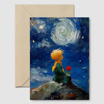 Little Prince Rose Starry Night Oil Painting