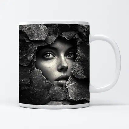 Woman Face Emerging Through Cracked Stone Wall