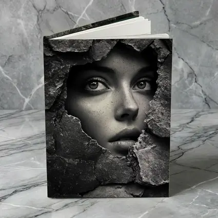 Woman Face Emerging Through Cracked Stone Wall