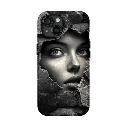 Woman Face Emerging Through Cracked Stone Wall