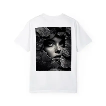Woman Face Emerging Through Cracked Stone Wall
