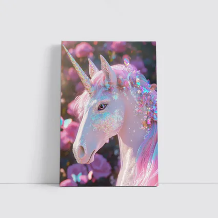 Glitter Unicorn With Pink Roses Background