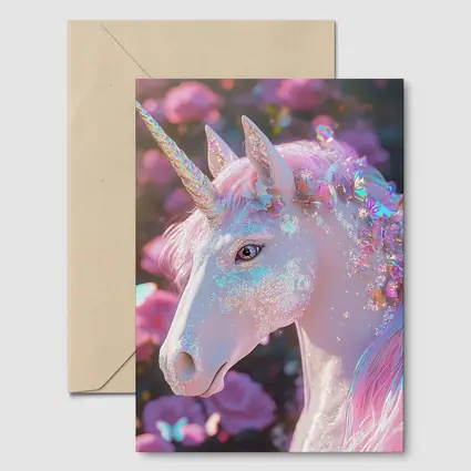 Glitter Unicorn With Pink Roses Background
