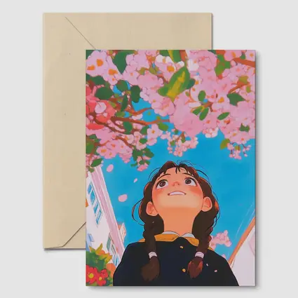 Anime Girl Looking Up Cherry Blossoms