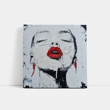 Woman Red Lips Black White Palette Painting