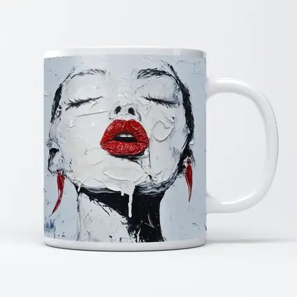 Woman Red Lips Black White Palette Painting