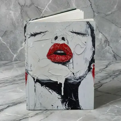 Woman Red Lips Black White Palette Painting