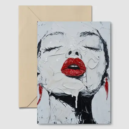 Woman Red Lips Black White Palette Painting