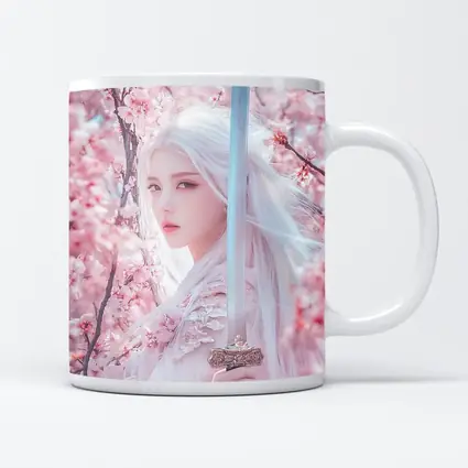 White Hair Warrior Girl Cherry Blossom Fantasy