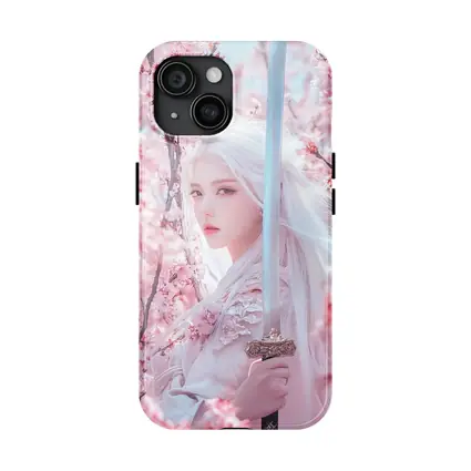 White Hair Warrior Girl Cherry Blossom Fantasy