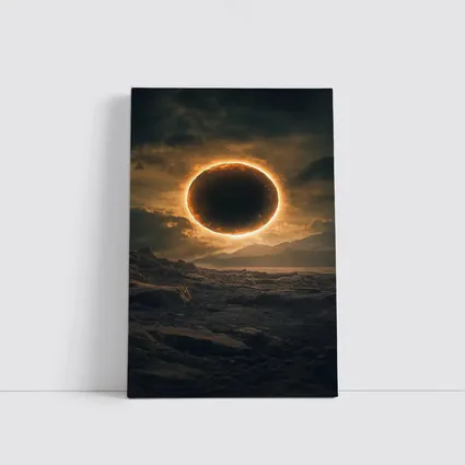 Solar Eclipse Over Rocky Alien Landscape