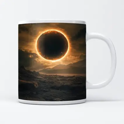 Solar Eclipse Over Rocky Alien Landscape