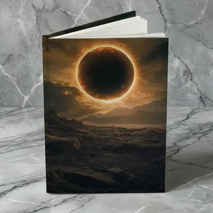 Solar Eclipse Over Rocky Alien Landscape