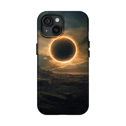 Solar Eclipse Over Rocky Alien Landscape