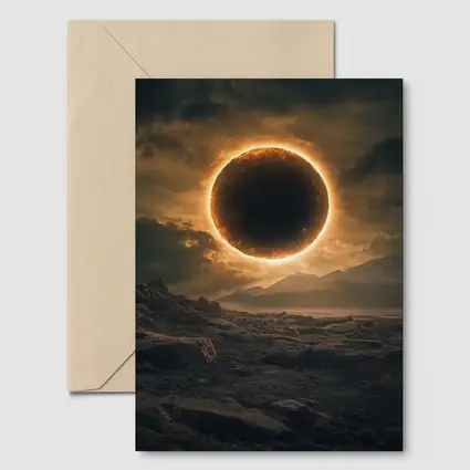 Solar Eclipse Over Rocky Alien Landscape