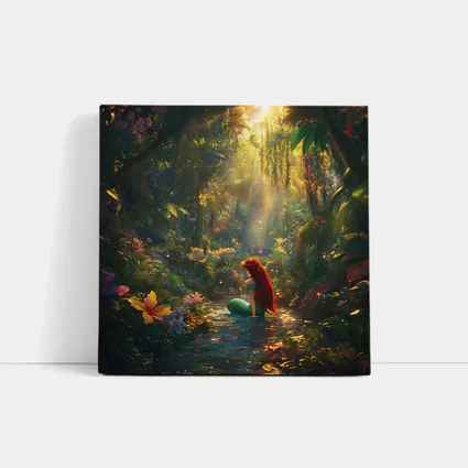 Mermaid Girl Sitting In Enchanted Forest Stream