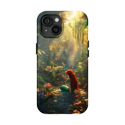 Mermaid Girl Sitting In Enchanted Forest Stream