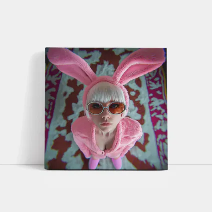 Pink Bunny Girl Tinted Glasses Abstract Background