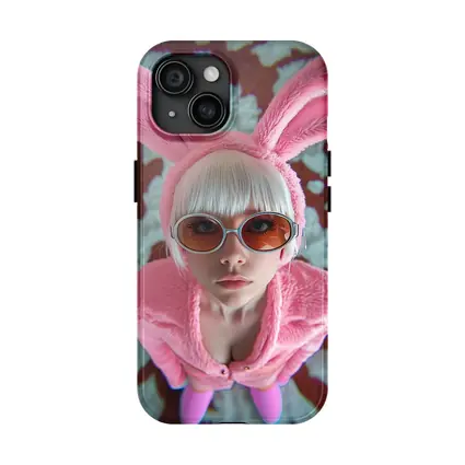 Pink Bunny Girl Tinted Glasses Abstract Background