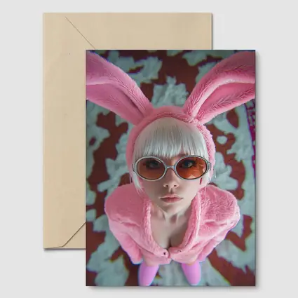 Pink Bunny Girl Tinted Glasses Abstract Background