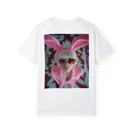 Pink Bunny Girl Tinted Glasses Abstract Background
