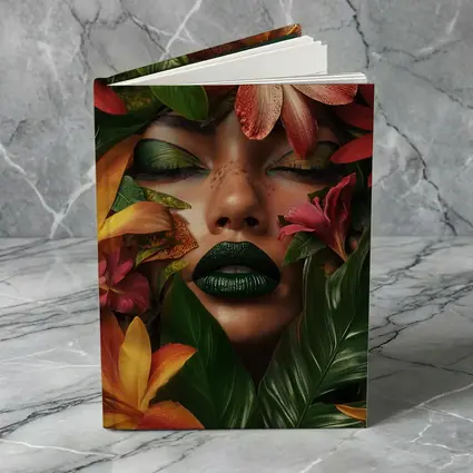 Woman Face Tropical Flowers Green Lips