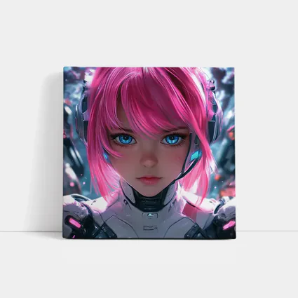 Cyberpunk Anime Girl Pink Hair Blue Eyes