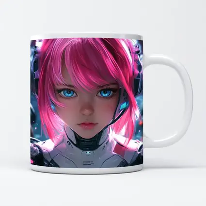 Cyberpunk Anime Girl Pink Hair Blue Eyes