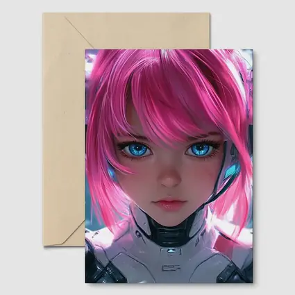 Cyberpunk Anime Girl Pink Hair Blue Eyes