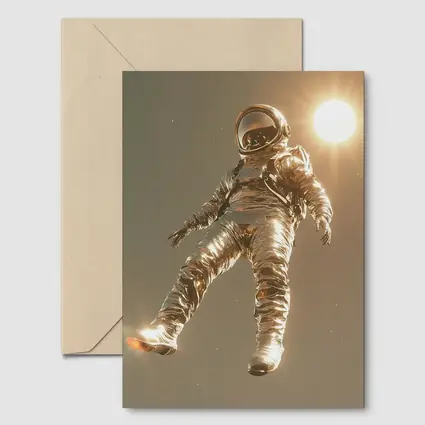 Golden Astronaut Floating In Starry Space